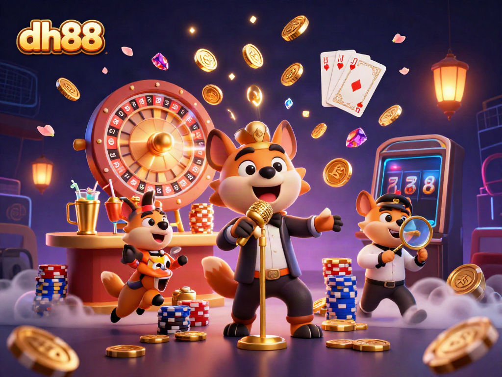 Enjoy the lively dh88 casino scene with hyenas, vibrant games, and sparkling treasures.