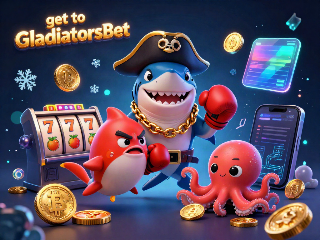 Engage with the thrill of gambling and get to GladiatorsBet with this vibrant 3D casino illustration featuring a pirate shark, pufferfish, and octopus.