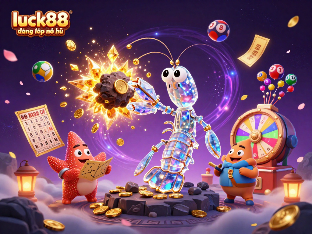 Engage with luck88 đăng nhập nổ hũ in this vibrant 3D casino illustration packed with gaming elements.