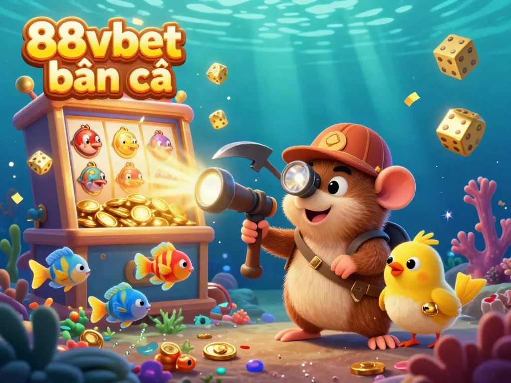 Join the adventure of 88vbet bắn cá in this vibrant underwater scene where the treasure hunter aims to capture colorful fish!