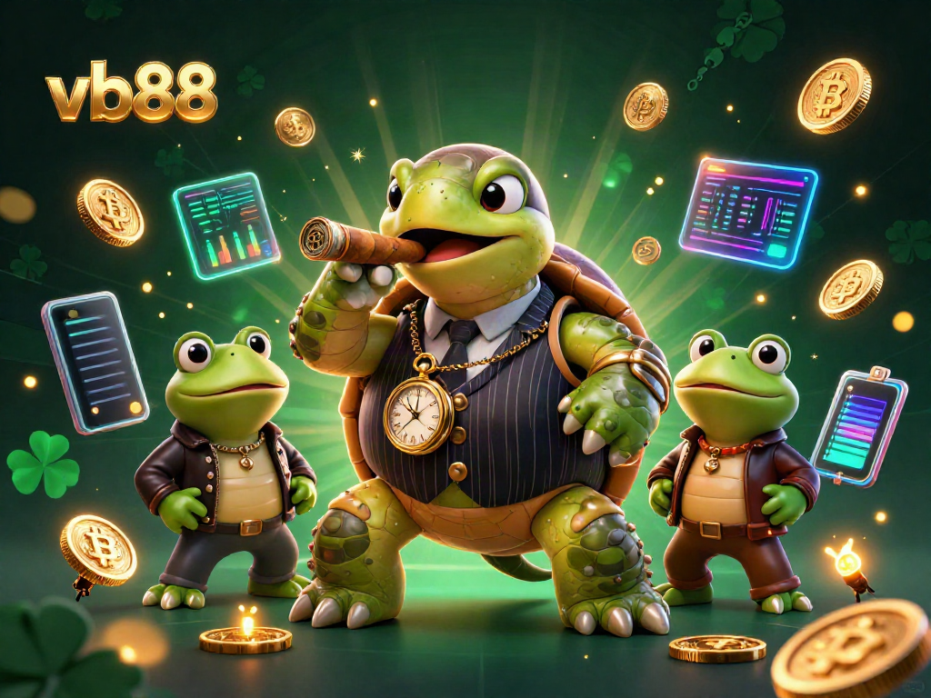 Experience thrilling wins at vb88 with cartoon characters amidst vibrant casino elements.