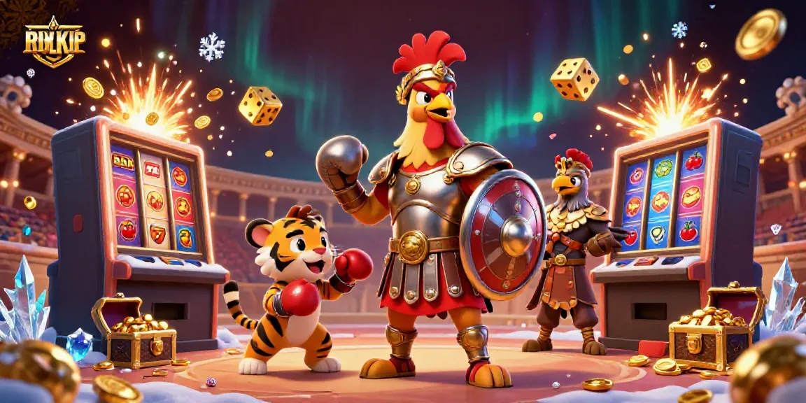 Engage with RIKVIP's dynamic casino features in a vivid illustration showcasing exciting gaming elements.