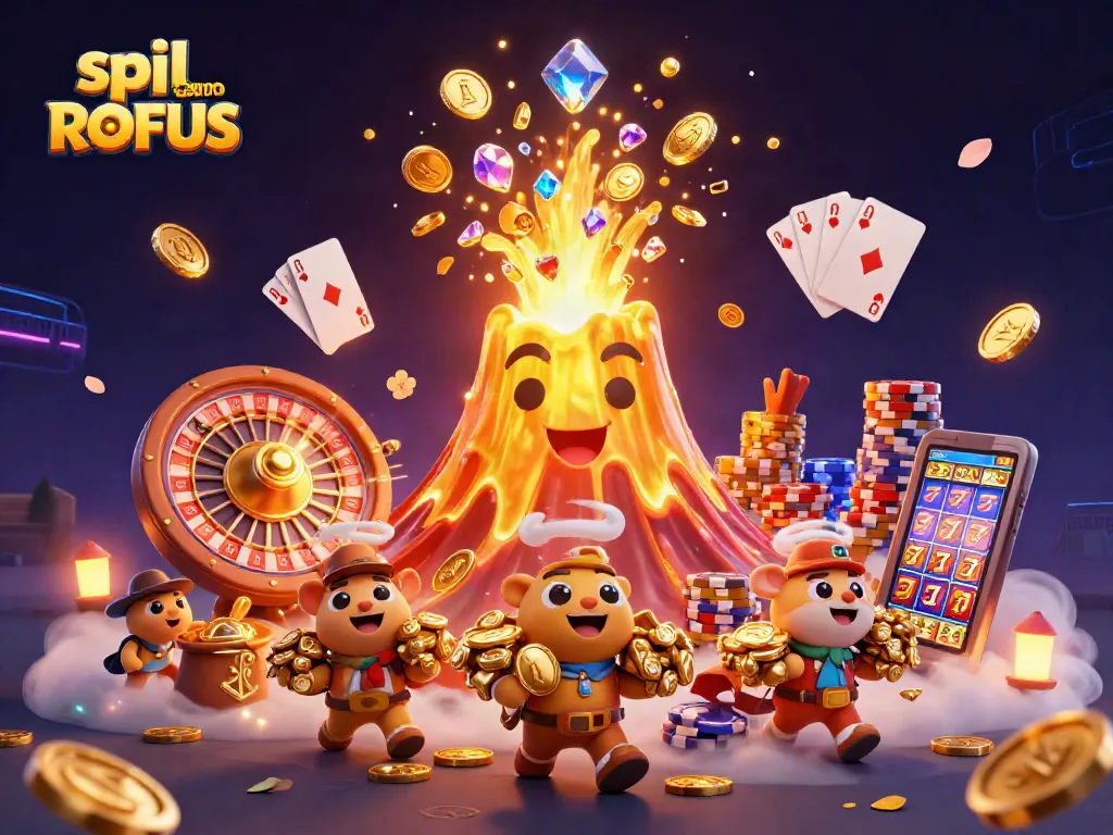 Engage in spil casino uden om ROFUS with a vibrant 3D illustration showcasing treasure and dynamic gaming elements.