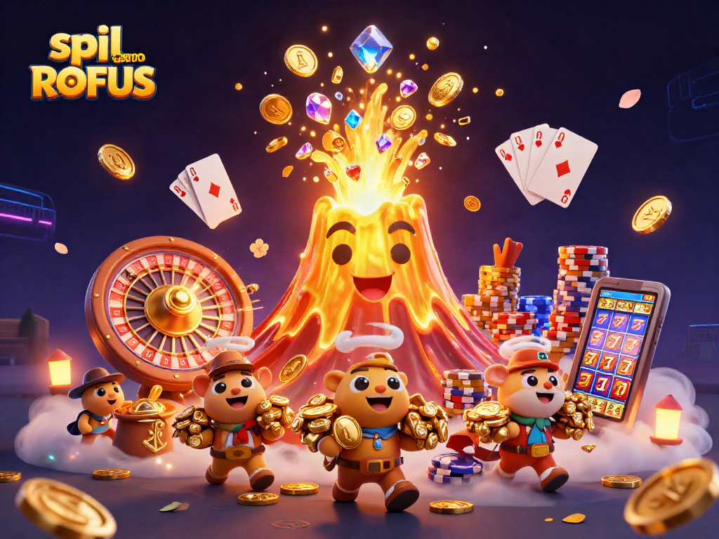 Engage in spil casino uden om ROFUS with a vibrant 3D illustration showcasing treasure and dynamic gaming elements.