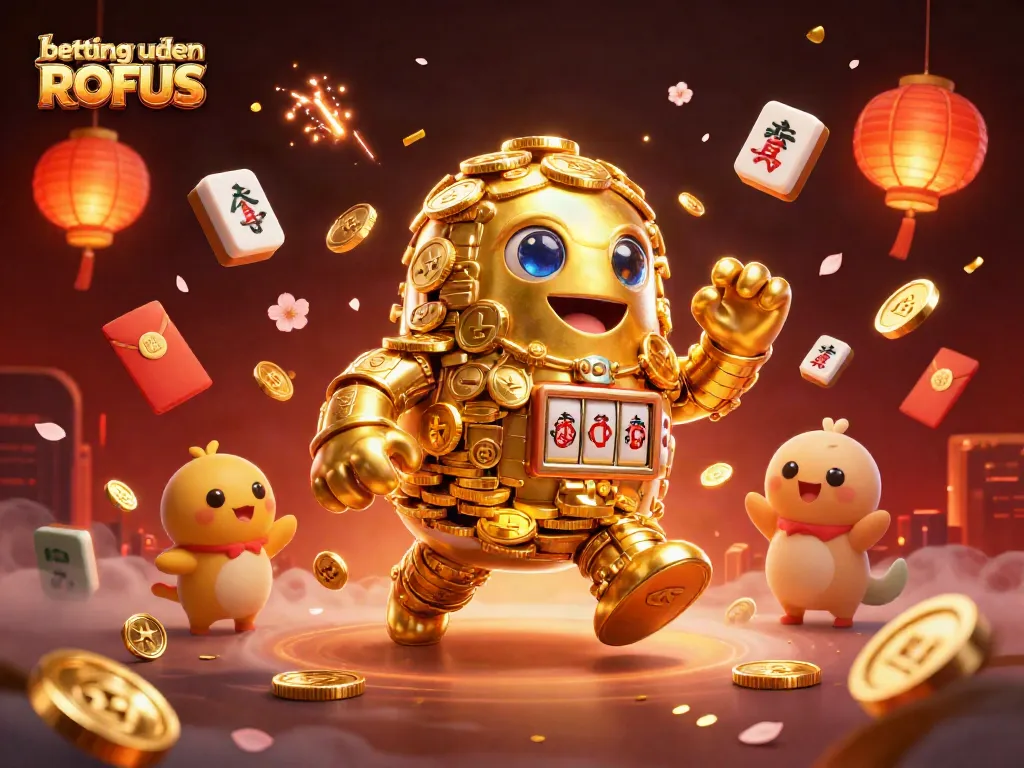 Betting uden om ROFUS illustrated with a golden golem and casino elements in 3D
