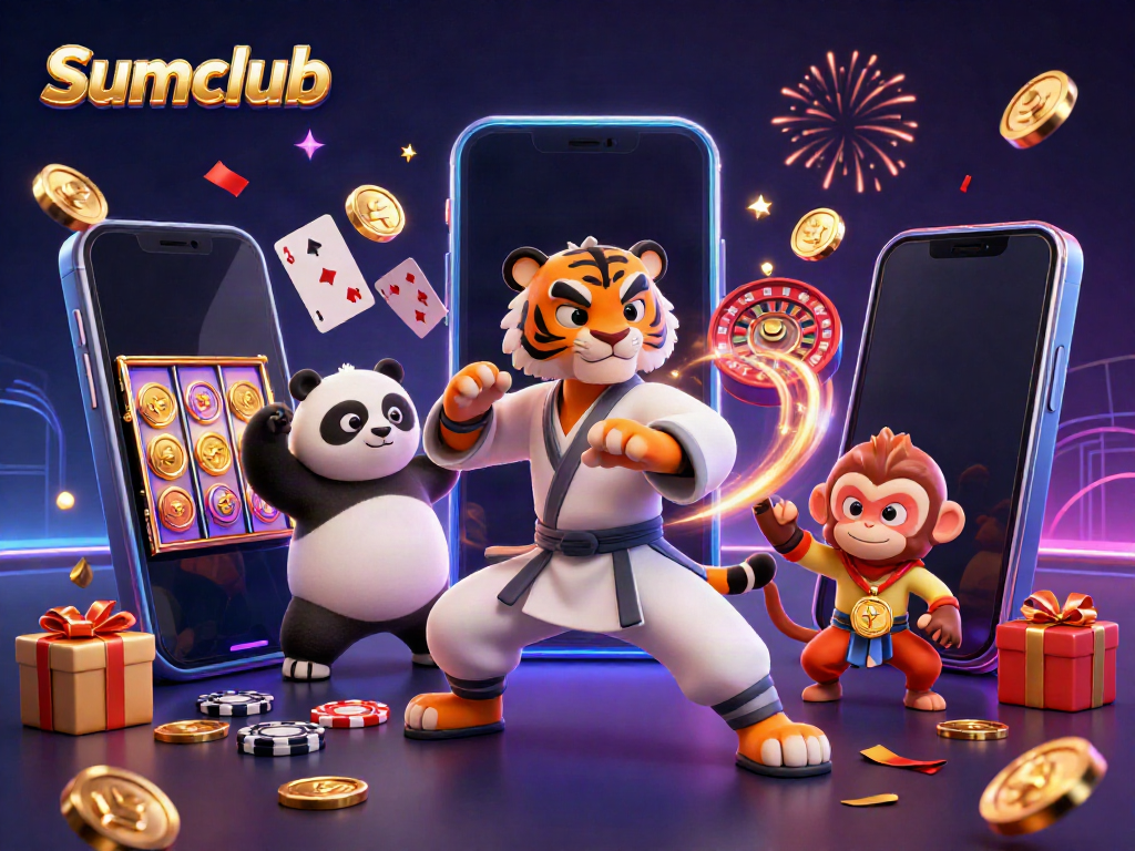 Engage with exciting casino games at Sumclub featuring a dynamic kung fu tiger and friends.