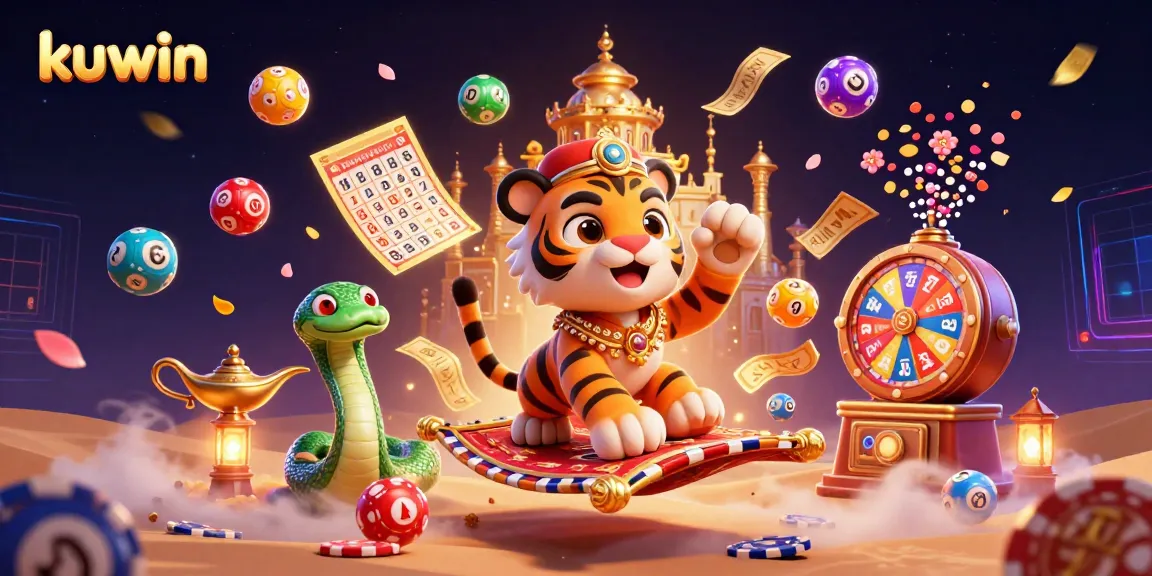 kuwin lottery action with a vibrant scene showcasing a tiger sultan, colorful balls, and dynamic gaming elements.