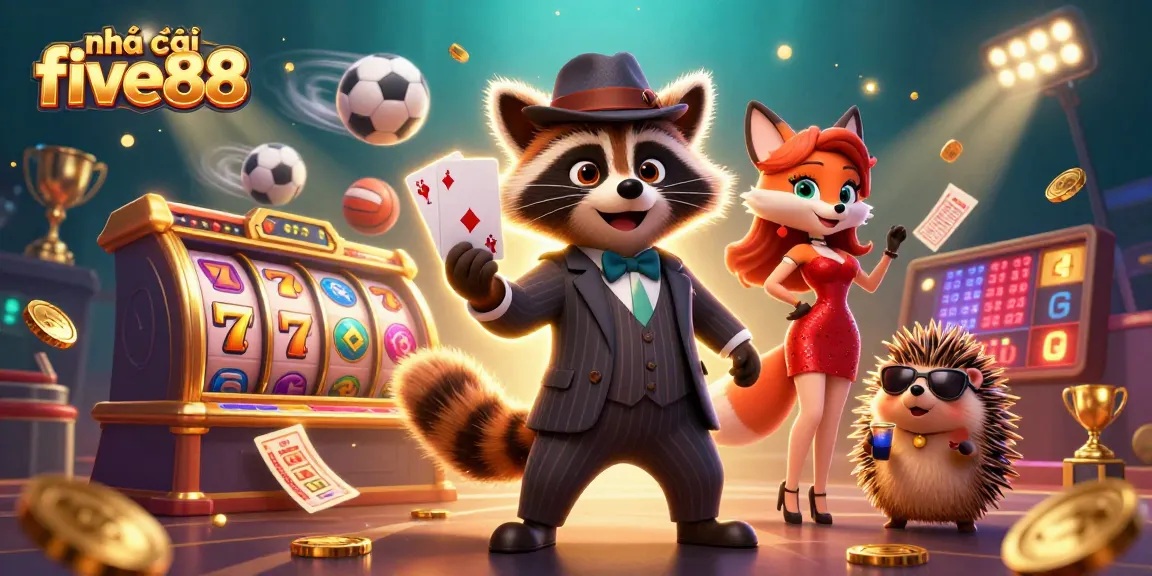 Experience the thrill at nhà cái five88 with a vibrant casino scene featuring exciting game elements and animated characters.