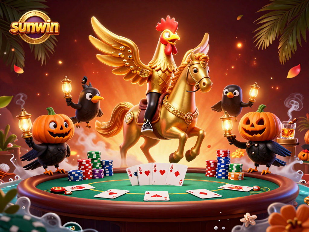 Experience thrilling games with sunwin in a vibrant casino scene featuring unique characters.