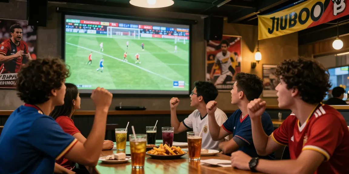 Penggemar judi bola bersorak di bar saat mencetak gol, merayakan momen penting dengan suasana meriah.