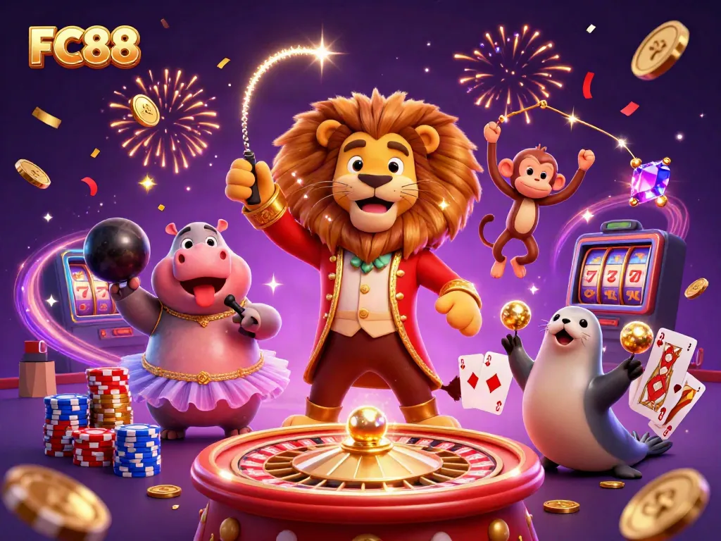 Experience thrills at FC88 with vibrant characters, gold coins, and casino excitement!