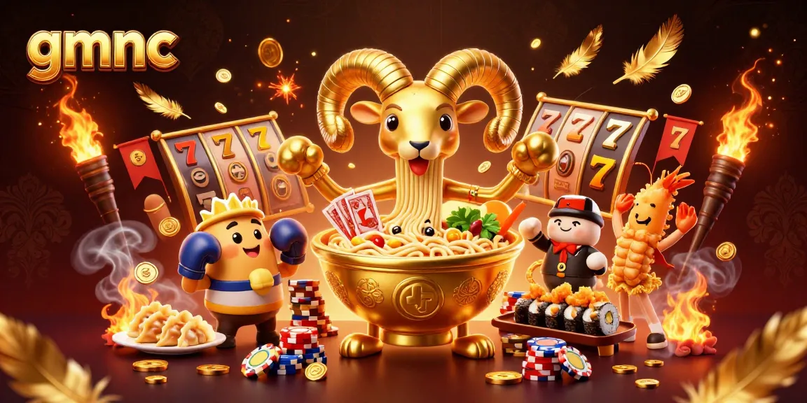 gmnc brings energy to the casino with a vibrant, cartoon-style illustration of characters stacked with chips and cards.