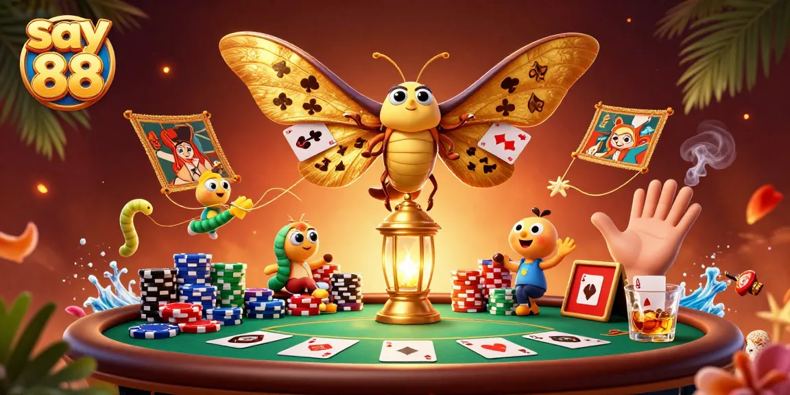 Experience the excitement of say 88 with a vibrant poker scene featuring unique characters and casino elements.