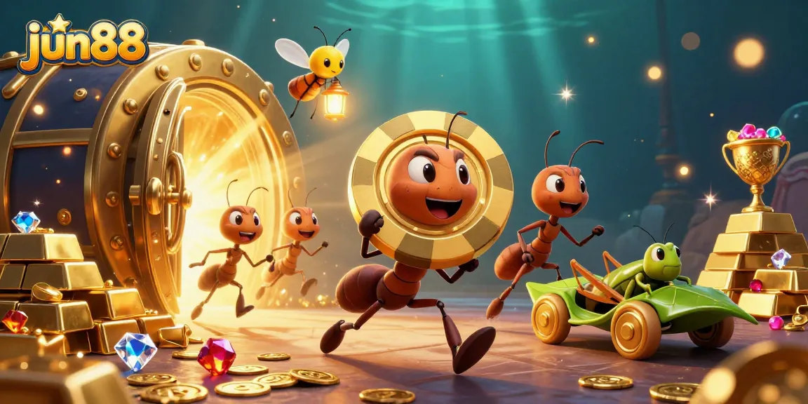 Experience exciting thrills with jun88 as a team of ants orchestrates a heist in a vibrant casino-themed scene.