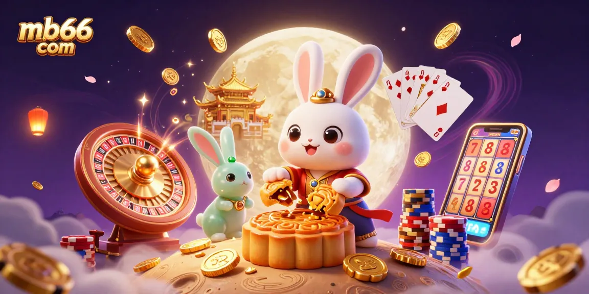 Win big at mb66 com with this vibrant illustration of a moon rabbit and poker theme.