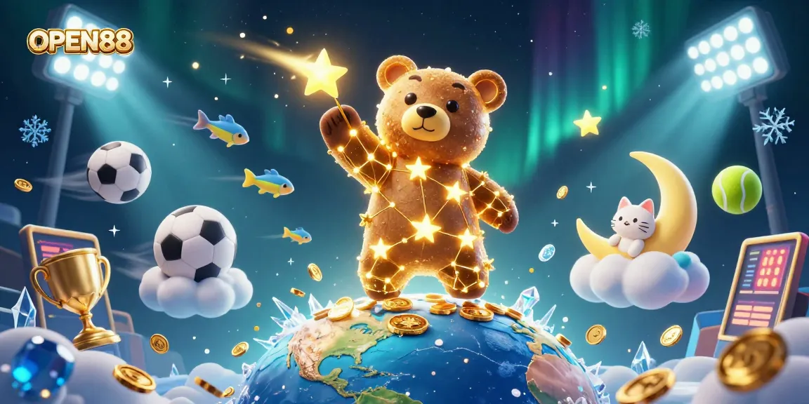 Engage in thrilling gameplay and explore the dynamic world of OPEN88 with festive characters and vibrant casino elements.