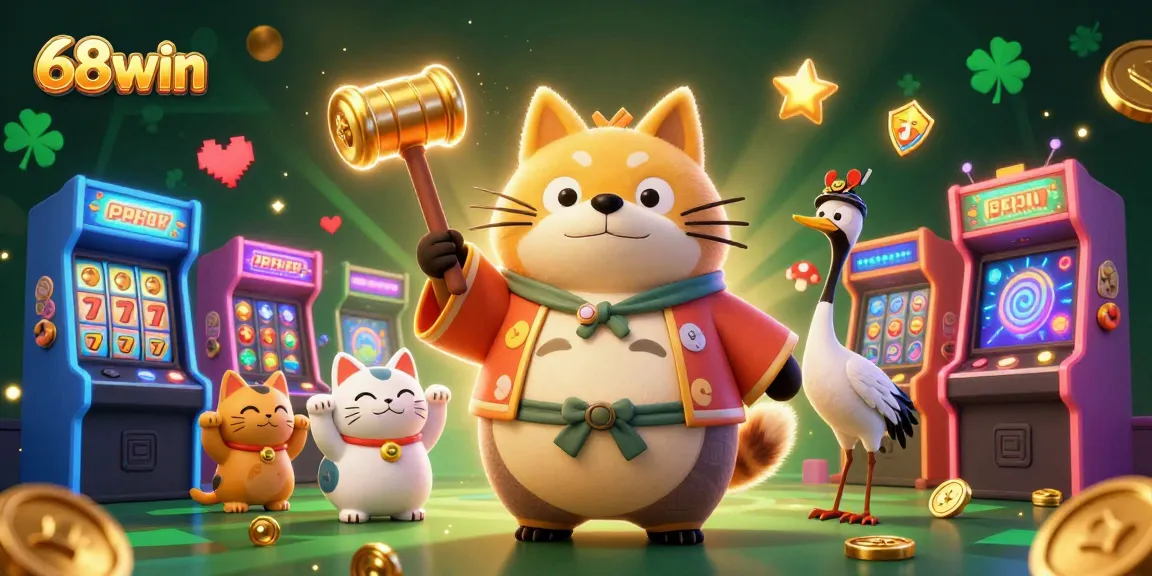 Engage in thrilling gameplay at 68win with a festive atmosphere featuring lucky tanuki, samurai crane, and fortune cats.