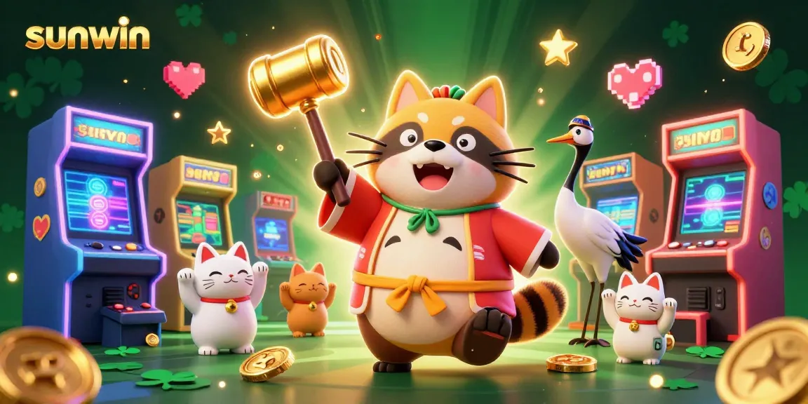 Experience vibrant gaming with sunwin as cheerful characters engage in thrilling play among arcade machines.
