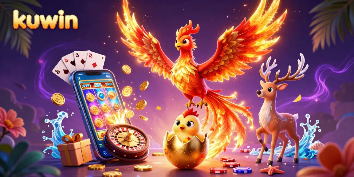 Kuwin casino gameplay featuring a phoenix and baby phoenix, showcasing vibrant slot games and dynamic action.