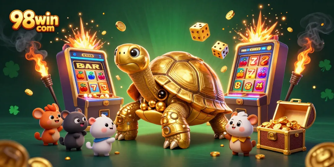Experience the excitement of gaming at 98win com with a vibrant 3D illustration showcasing thrilling jackpot action.
