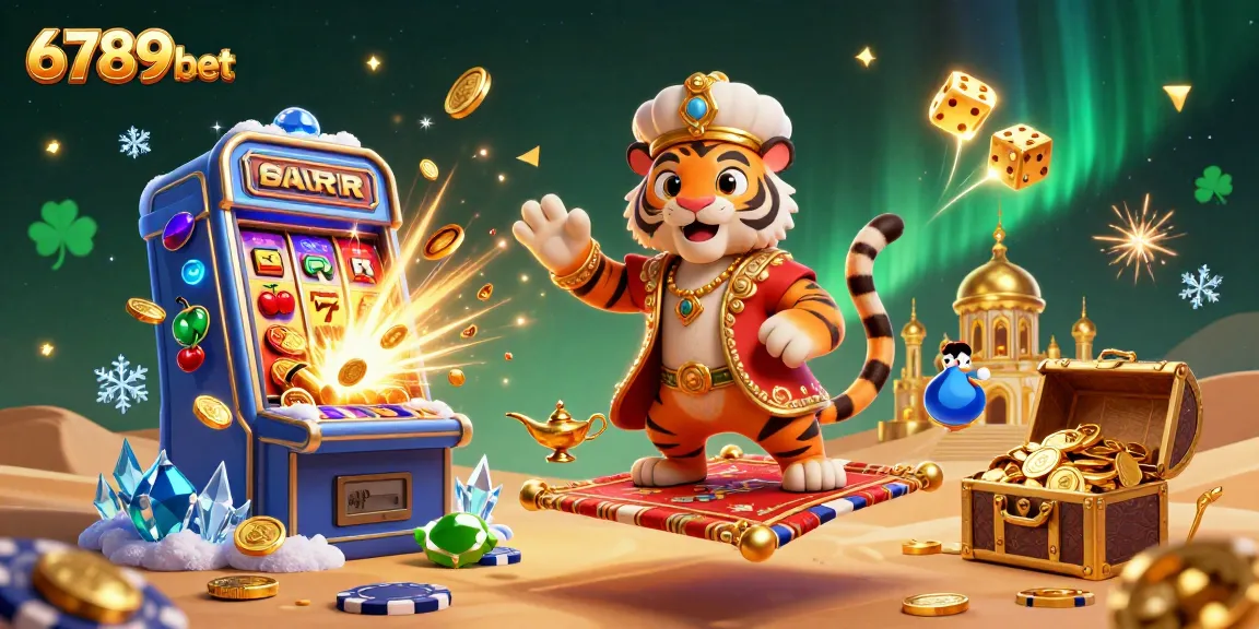 Experience the thrill of 6789bet with a vibrant casino illustration showcasing an Arabian Nights theme and dynamic game elements.