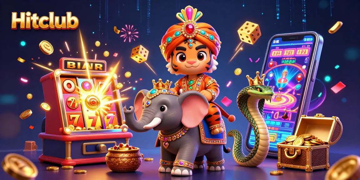Join the fun at Hitclub as the maharaja tiger spins the jackpot slot in a vibrant casino!